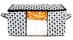 Kuber Industries Polka Dots Design Non Woven Underbed Storage Bag, Cloth Organiser, Blanket Cover with Transparent Window (Black and White) -CTKTC038108, Standard