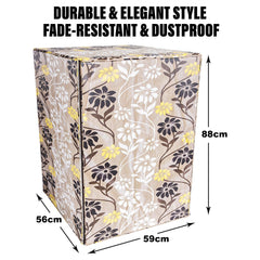 Heart Home Washing Machine Cover | Golden Flower Print Washing Machine Cover | Knitting Polyester | Front Load Washing Machine Cover | Brown