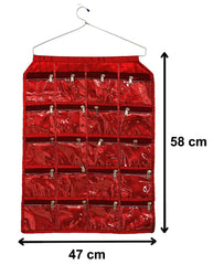 Kuber Industries Hanging Jewellery Organizer with 20 Zipper Pockets,Women Girl Storage Bag for Earrings Necklace Bracelet Ring Accessory with Hanger(Maroon)
