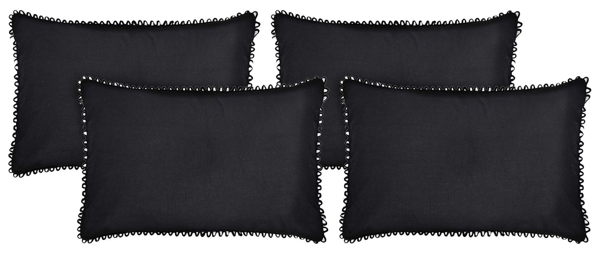 Kuber Industries 4 Piece Cotton Pillow Cover Set-17"x24" (Black) Luxury Pillow Covers-KUBMART03374