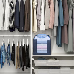 Homestic Pack of 12 Shirt Organizer for Wardrobe|Foldable & Non- woven Shirt Stacker|Designer Cupboard Organizer for Clothes |Clothes Storage box|Sturdy Cardboard Base (Blue)