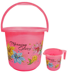 Kuber Industries Unbreakable Virgin Plastic Bathroom Bucket with Mug| Size 30 x 30 x 29 CM|Capicity Bucket 16 LTR & Mug 500 ML (Pink)