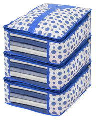 Heart Home Dot Print Non-Woven Shirt Cover/Clothing Organizer/Wardrobe Organizer For Home, Traveling Pack of 3 (Blue) 54HH4179.