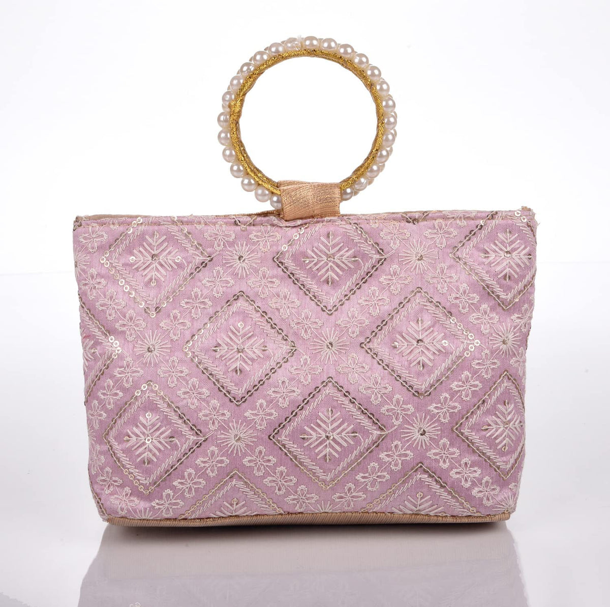 Kuber Industries Clutch Bag|Zig Zag Chicken Silk Embroidery Hand Purse|Wedding Clutch Purse with Moti Churi Handle (Purple)