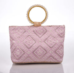 Kuber Industries Clutch Bag|Zig Zag Chicken Silk Embroidery Hand Purse|Wedding Clutch Purse with Moti Churi Handle (Purple)
