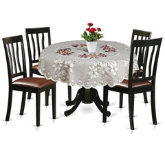 Heart Home Flower Printed Home Decorative Luxurious Round Table Cover/Table Cloth, 40"x40" (White & Brown)-44HH0120