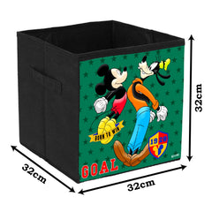 Kuber Industries Disney Mickey & Goofy Print Durable & Collapsible Square Storage Box|Clothes Organizer With Handle, (Black)