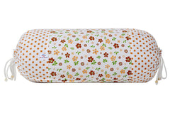 Heart Home Flower Printed Cotton Bolster Cover- Set of 6, 16"x32" (Brown & White)-44HH0145