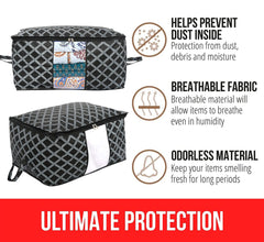 Heart Home Non-Woven Check Print Jumbo Underbed Storage Bag|Clothes Organizer For Clothes, Quilts, Blankets With Handle Pack of 6 (Black)