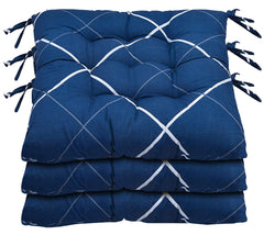 Heart Home Geomatric Printed Microfiber Durable, Comfortable & Soft Square Chair Pad/Cushion/Seat Pad with Ties, 18 * 18 Inch- Pack of 3 (Blue)