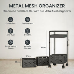 Kuber Industries 3-Layer Kitchen Trolley | 360? Rotating Storage Rack | Square Storage Rack with Wheels | Fruit and Vegetable Storage for Kitchen | (Black)