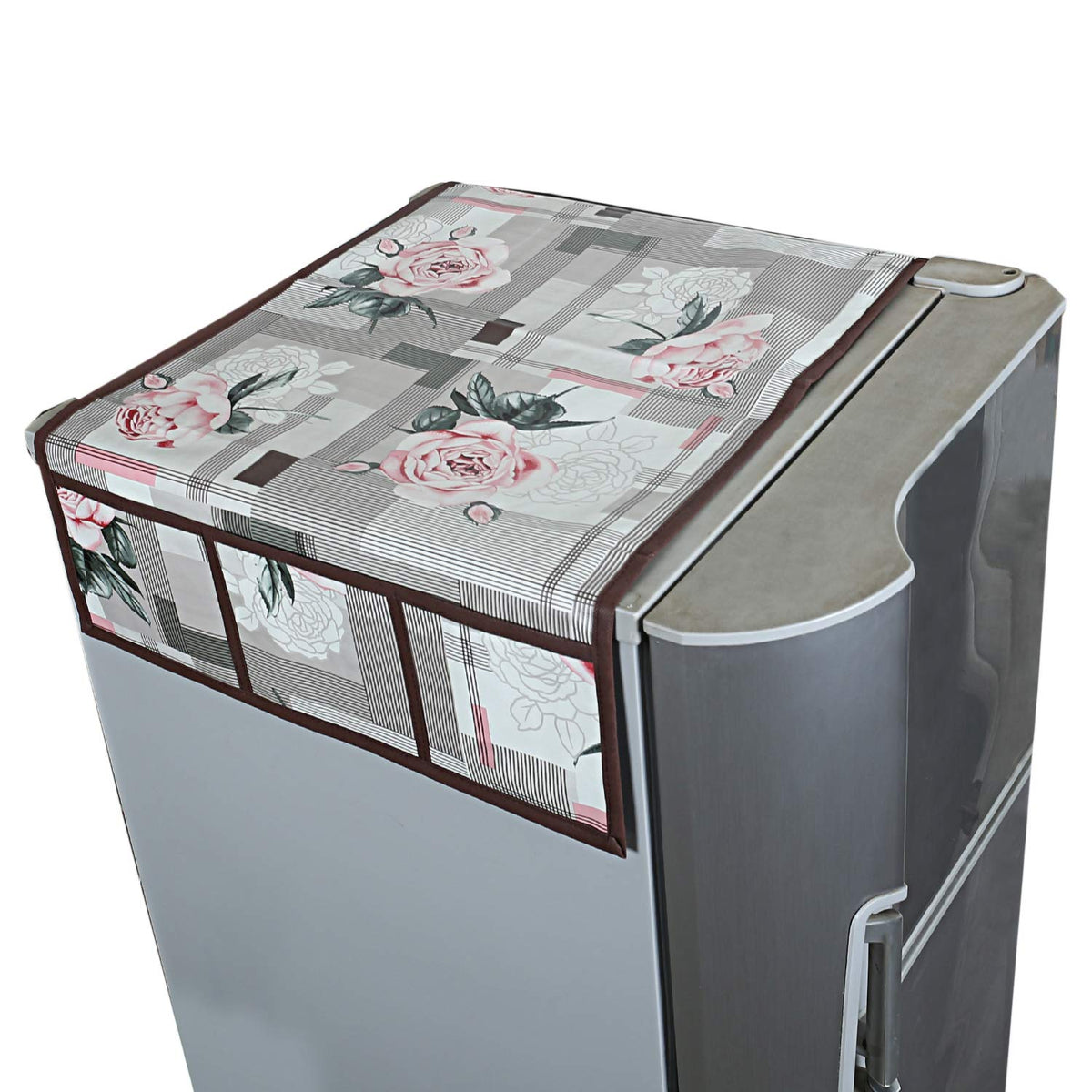 Kuber Industries Leaf Design PVC Fridge Top Cover - Brown