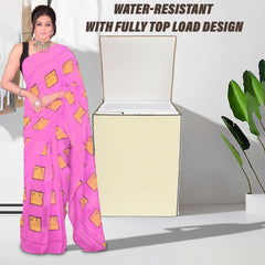 Heart Home Washing Machine Cover | Mini Check Print Washing Machine Cover | Soft PVC | Top Load Fully-Automatic Washing Machine Cover | Golden