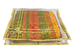 Heart Home Bow Design 3"inch Tranasparent PVC Foldable, Waterproof Saree Cover, Saree Organizer With Golden Border- Pack of 8 (Gold)-HS_38_HEARTH21557