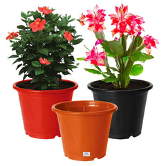Heart Home Plastic Planters|Gamla|Flower Pots for Garden Nursery Home Décor,8"x6",Pack of 3 (Red,Black,Orange)