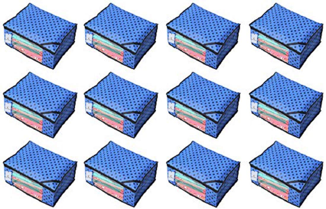 Kuber Industries 12 Piece Designer Polka Dots Non Woven Saree Cover Set, Blue
