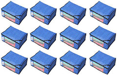 Kuber Industries 12 Piece Designer Polka Dots Non Woven Saree Cover Set, Blue