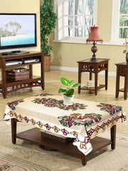 Kuber Industries Floral Printed Cotton 4 Seater Center Table Cover,40"x60" (Sand & Maroon)-44KM069