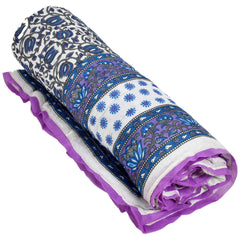 Kuber Industries Floral Print All-Season Microfiber Filler Cotton Reversible Double Bed Quilt, Blanket 90"x100" (Blue)-48KM020