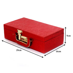 Heart Home Wooden Number Lock System 2 Rod Bangle Box|Singaardani|Vanity Organizer With Mirror & Handle (Maroon)