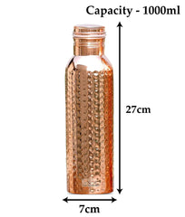 Heart Home Copper Hammered Design Leak Proof Water Bottle For Home, office, Traveling. 1 Ltr (Brown)