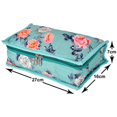 Heart Home Flower Printed Cotton Jewellery Organizer With 6 Transparent Pockets For Keeps Your Jewellery,Earrings, Necklaces Organized And Secure- Pack of 2 (Green)-50HH01207