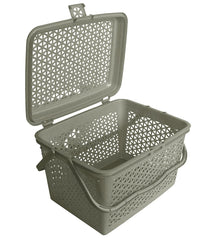 Kuber Industries Basket For Storage With Lid|Plastic Basket For Fruits, Vegetable|Kitchen Basket|Trendy Shopping Basket (Grey)