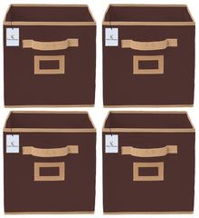 Kuber Industries Non Woven 4 Pieces Small Foldable Storage Organiser Cubes/Boxes (Coffee) - CTKTC035140