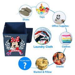 Kuber Industries Disney Minnie Print Foldable Laundry Basket|Clothes Storage Basket With Handle & Lid,60 Ltr.(Navy Blue)