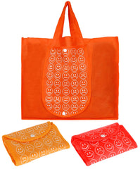 Heart Home Smiley Printed Eco Friendly Foldable Reusable Non-Woven Shopping Grocery Bag with One Small Pocket- Pack of 3 (Orange & Red & Deep Yellow) -45LUGHH0222