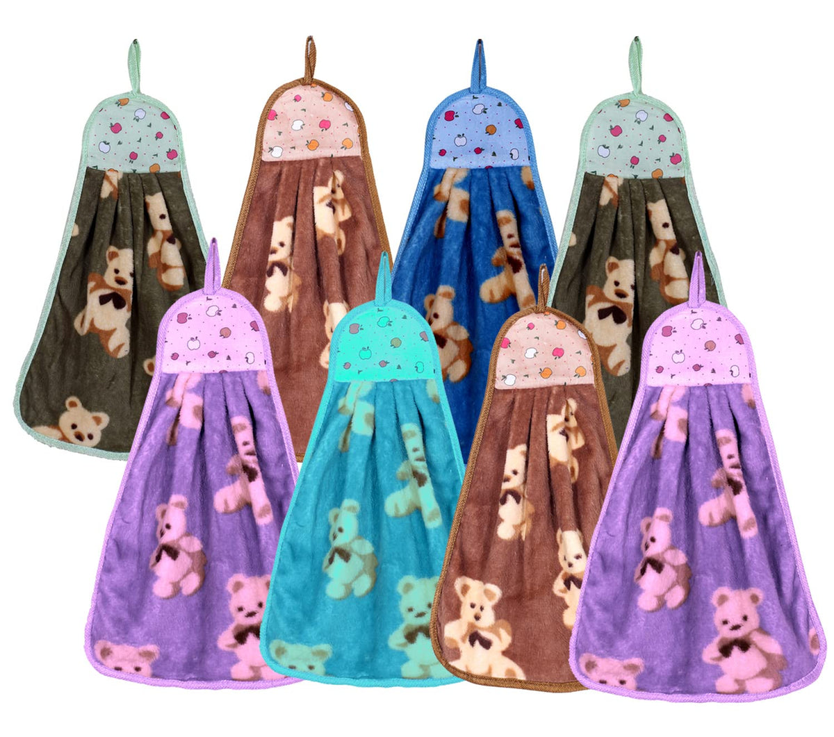 Kuber Industries Soft Cotton Teddy Bear Super Absorbent Hanging Napkin|Hand Towel for Washbasin & Kitchen,Pack of 8,(Assorted)