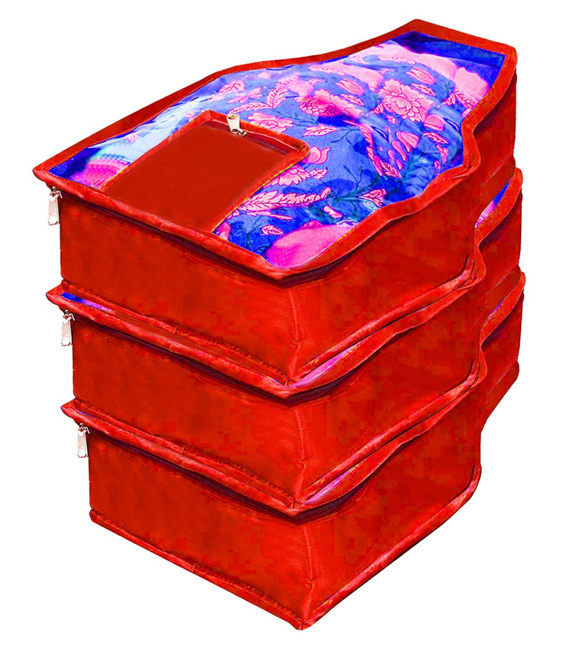 Kuber Industries 3 Pieces Non Woven Blouse Cover Set (Red) - CTKTC023267