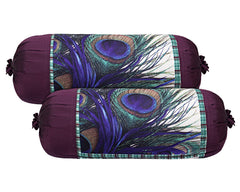 Kuber Industries Bolster Cover|Polyester Bolster Cover Set|Diwan Round Bolster Pillow Covers|Luxurious Peacock Feather Print Roll Masand Cover|Pack of 2 (Cream)