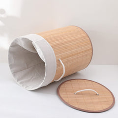Kuber Industries Bamboo Basket With Lid|Foldable Laundry Basket For Clothes|Durable Rope Handles & Removable Bag (Natural)
