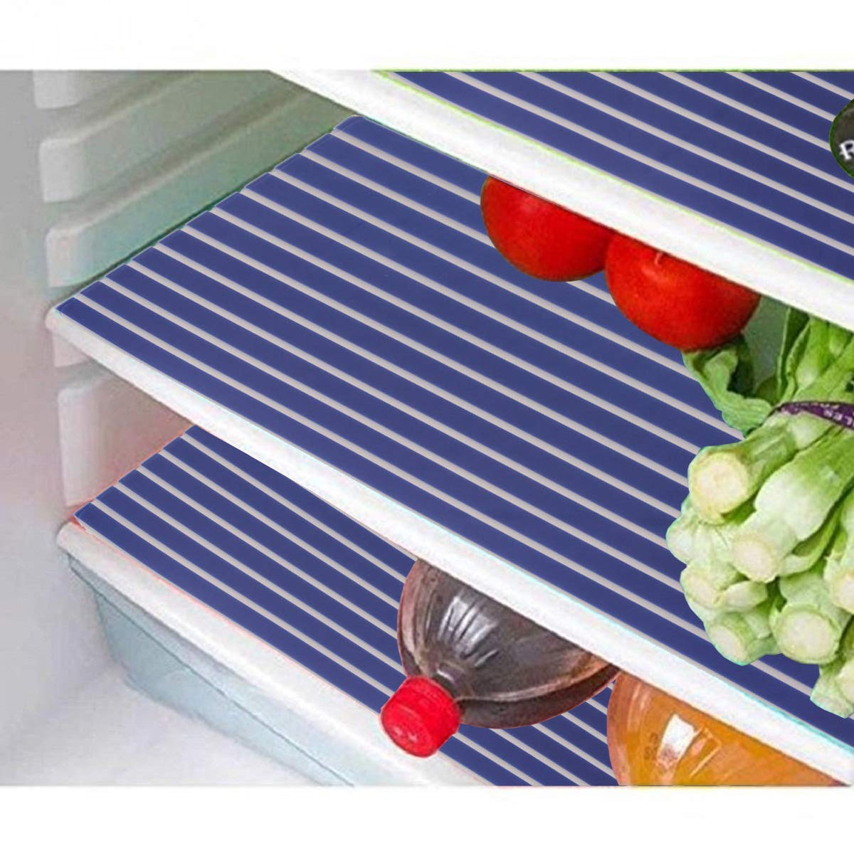 Kuber Industries Lining Design PVC 6 Piece Refrigerator Drawer Mat Set - Blue