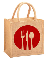 Heart Home Fork Knife Print Jute Reusable Eco-Friendly Hand Bag/Grocery Bag For Man, Woman With Handle Pack Of 2 (Black and Red) 54HH4359.