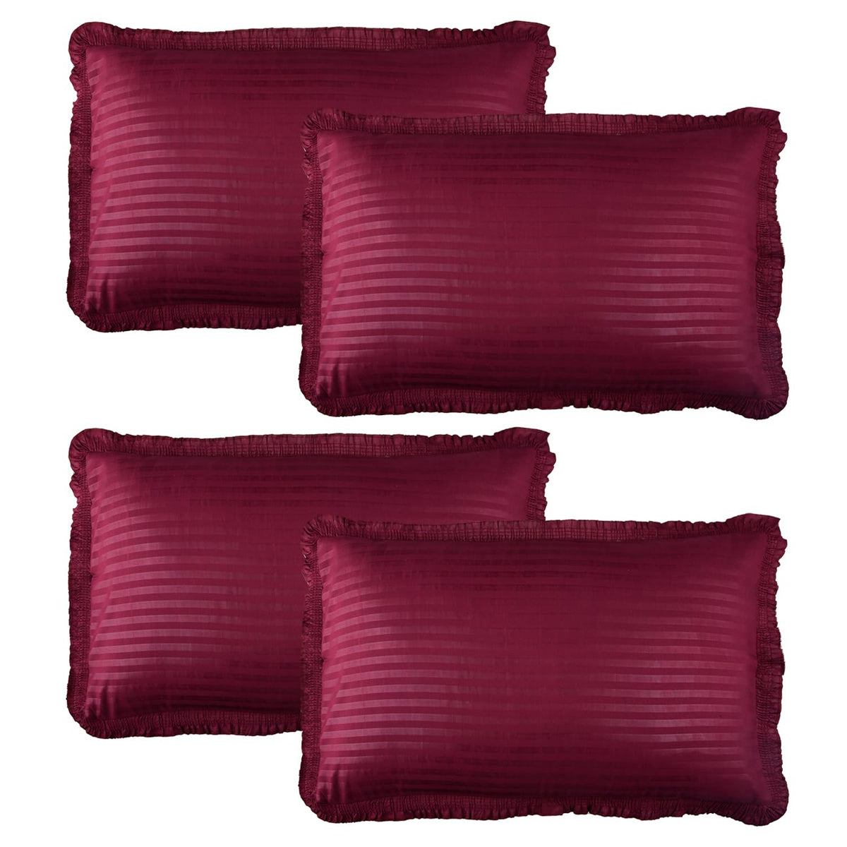 Heart Home Pillow Cover | Cotton Pillow Cover Set | Cushion Pillow Cover Set | Premium Pillow Cover Set for Bedroom | Lining Frill Pillow Cover Set | 4 Piece Set | Maroon