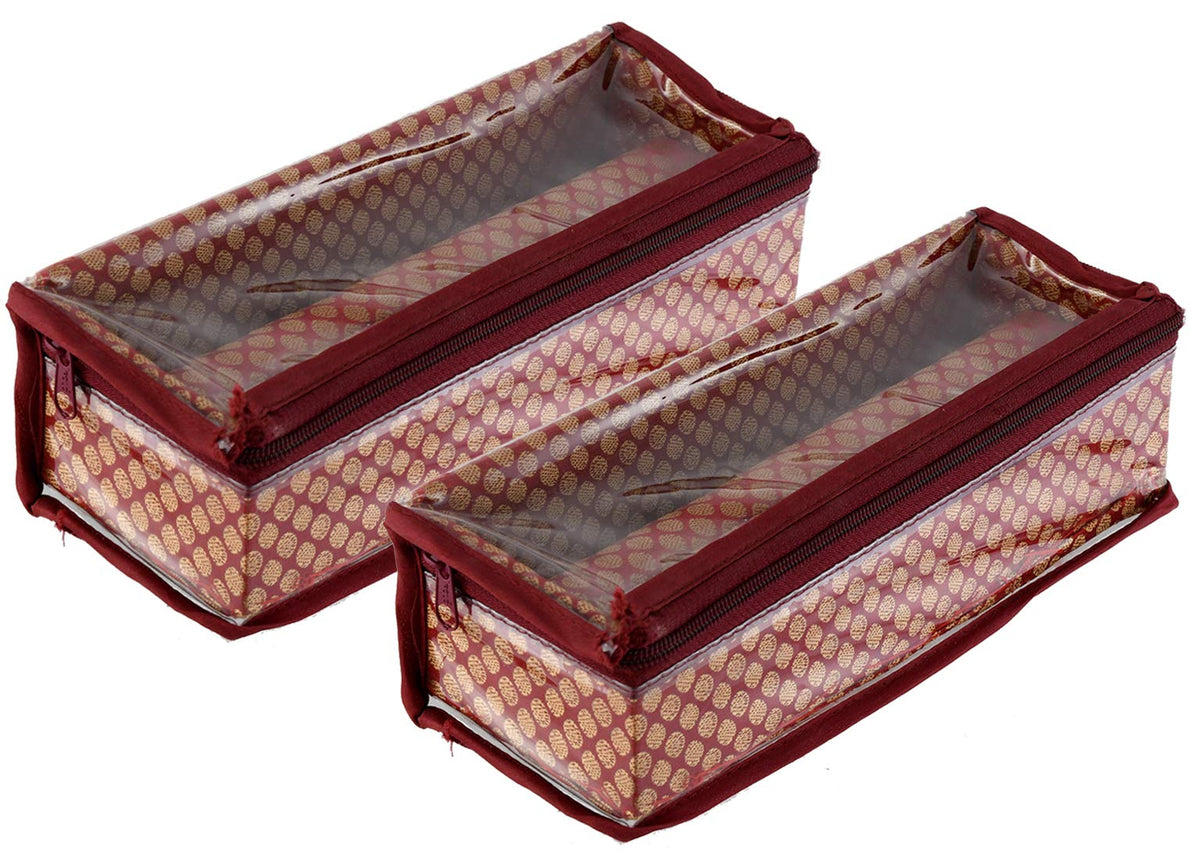 Kuber Industries Polka Dots Design Brocade Hardboard 2 Pieces One Rod Bangle Box (Maroon) -CTKTC38812