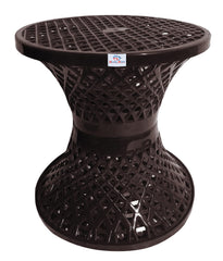 Heart Home Mesh Design Both Sided Plastic Sitting Stool, Planter Stand, Sidetable for Living Room, Bed Room, Garden in Damroo Style- Pack of 2 (Brown)