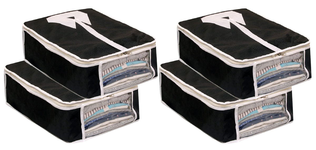 Heart Home Foldable Non-Woven Shirt T-shirt Trousers Jeans Organizer With Clear Window- Pack of 4 (Black) -HS43HEARTH26150