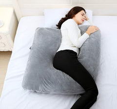 Heart Home Cotton Ultra Soft Hollow Fibre L Shaped Maternity Pillow, Pregnancy Pillow, Body Pillow with Zippered Cover (Grey)-HEART11432, Standard