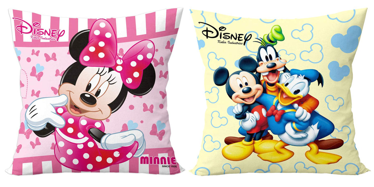 Kuber Industries Disney Printed Microfiber Filled Floor Cushion, Decorative Throw Pillow, Home Decor Pillow, Sofa/Bed Cushion,16"x16"(Pink & Cream)-Pack of 2-KUBMART15894, Standard