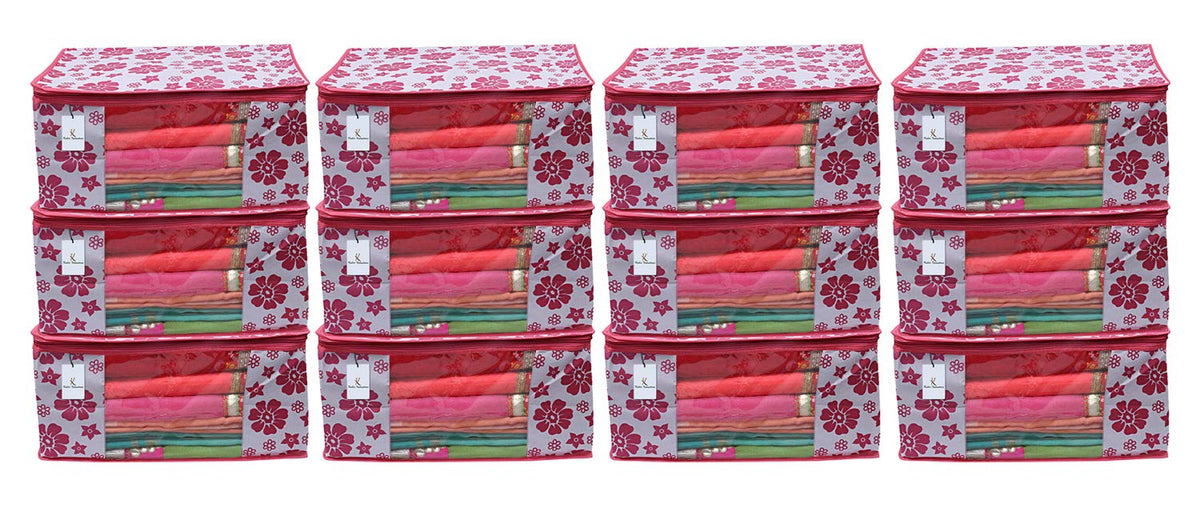 Kuber Industries 12 Piece Non Woven Saree Cover Set, Pink,Large Size -CTKTC6428
