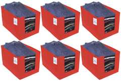 Kuber Industries 6 Piece Non Woven Shirt Stacker Wardrobe Organizer Set, Red-CTLTC31854