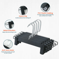 Kuber IndustriesRecycled Plastic Cloth Hanger Set of 5 with Chromed Plated Steel Hook (Black)