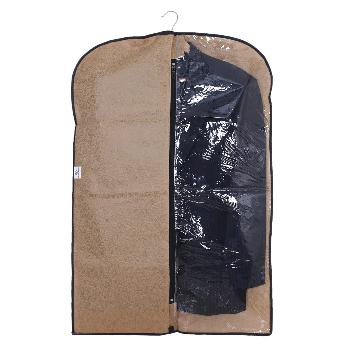 Heart Home Embossed Coat Cover|Non Woven Foldable Hanging Blazer Cover|Half Transparent Wardrobe Organizer (Coffee)