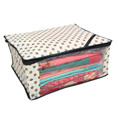 Kuber Industries 2 Piece Designer Polka Dots Non Woven Saree Cover Set, Ivory