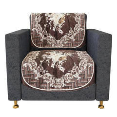 Heart Home Sofa Cover Set | Sofa Slip Cover Set | Brown Check Border Sofa Cover | Velvet 5 Seater Couch Cover | Sofa Slipcover Set | Sofa Cover for Living Room | Cream