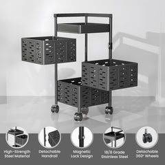 Kuber Industries 3-Layer Kitchen Trolley | 360? Rotating Storage Rack | Square Storage Rack with Wheels | Fruit and Vegetable Storage for Kitchen | (Black)