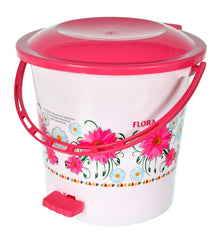 Kuber Industries Flower Printed Plastic Pedal Dustbin, 5 Ltr (White)